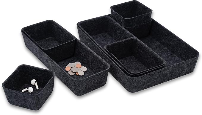 Minimalist Felt Desk Drawer Organizer 8-Piece Charcoal Storage Bins by Welaxy
