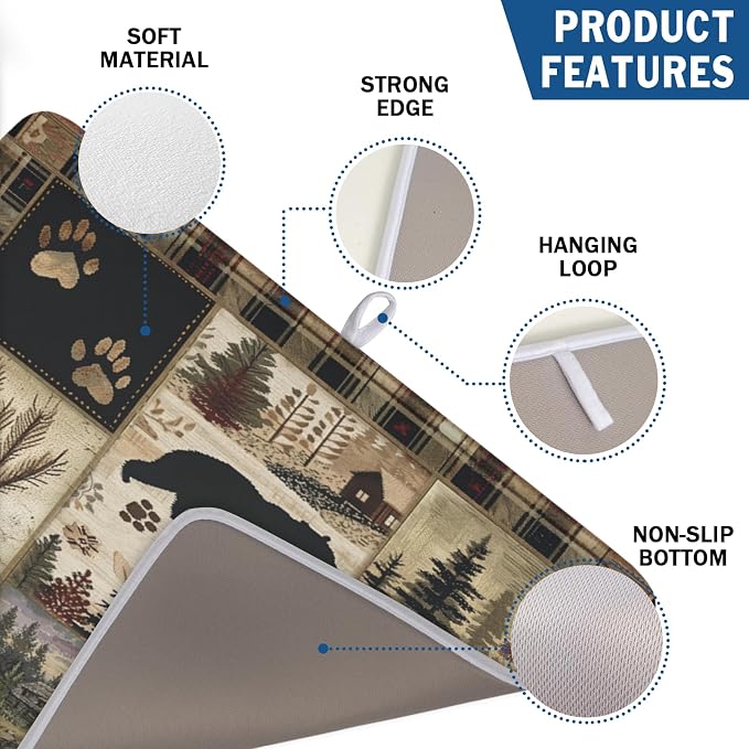 Giwawa Black Bear Dish Drying Mat Forest Cabin Decorative Dishes Pad 18x24 Inch - Image 3