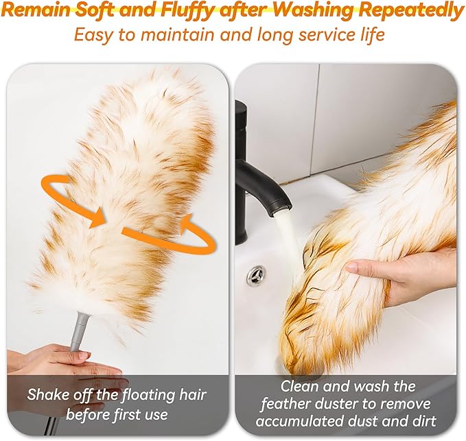 Lambswool Duster with Extendable Handle up to 88.58 in, Natural Feather Dusters - Image 6