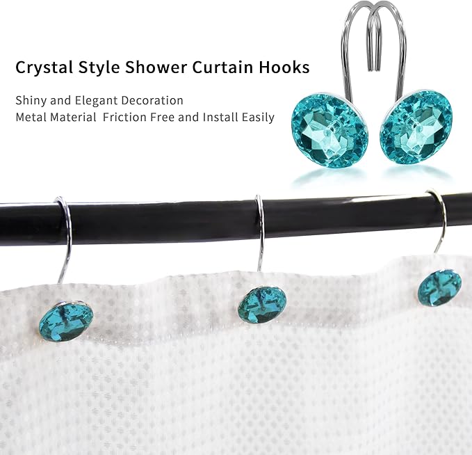 Aqua Diamond Crystal Bling Shower Curtain Hooks Rings - Image 3