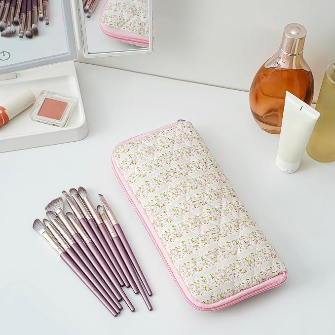 JOVAKIT Quilted Makeup Brush Holder Travel Cosmetic Bag - Image 2