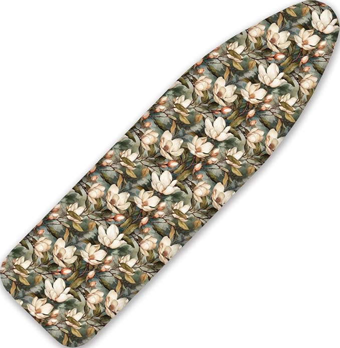 Vintage Green White Magnolia Floral 15"x54" Ironing Board Cover by Yzogbry