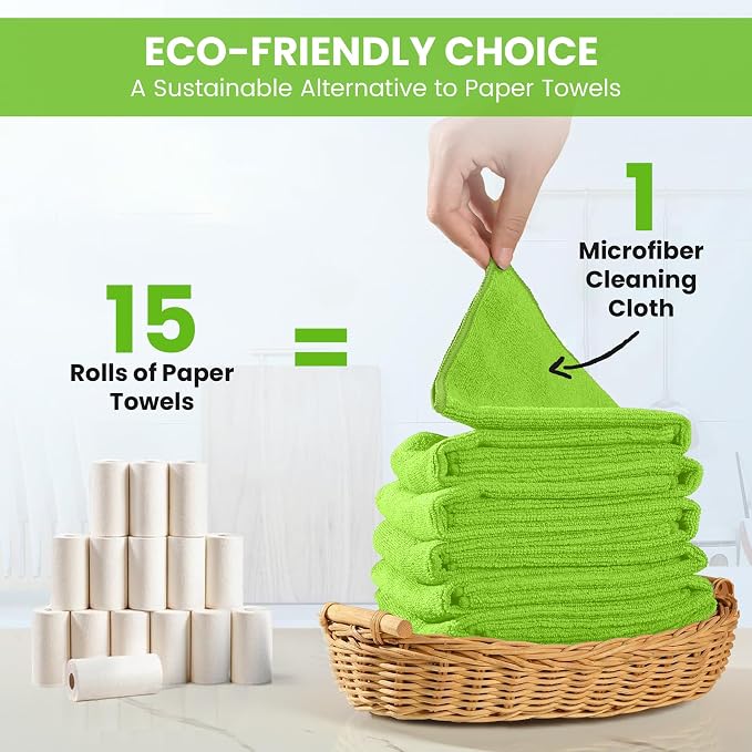 SIFANGKE Microfiber Cleaning Cloth, 12 Pack Limegreen Cleaning Rags - Image 6