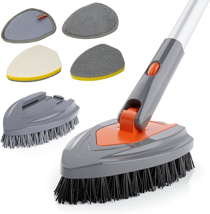 Eazer 4-in-1 Long-Handled Tub Scrubber-Versatile Bathroom Cleaning Brush by Eazer