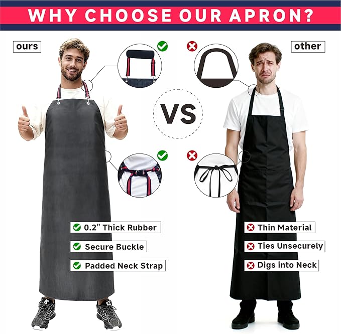 GoldPig Thick Rubber Apron: Waterproof, Chemical Resistant, Adjustable Neck & Belt for Dishwashing, Gardening, Butchering