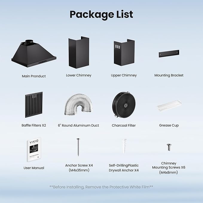 Black 36 inch Pro Wall Mount Range Hood 980CFM, Direct 3 Speed Panel with Gesture & Touch Control, Ducted/Ductless Stainless Steel Kitchen Vent Hood, Delay Shut-Off, Includes Duct & Filter