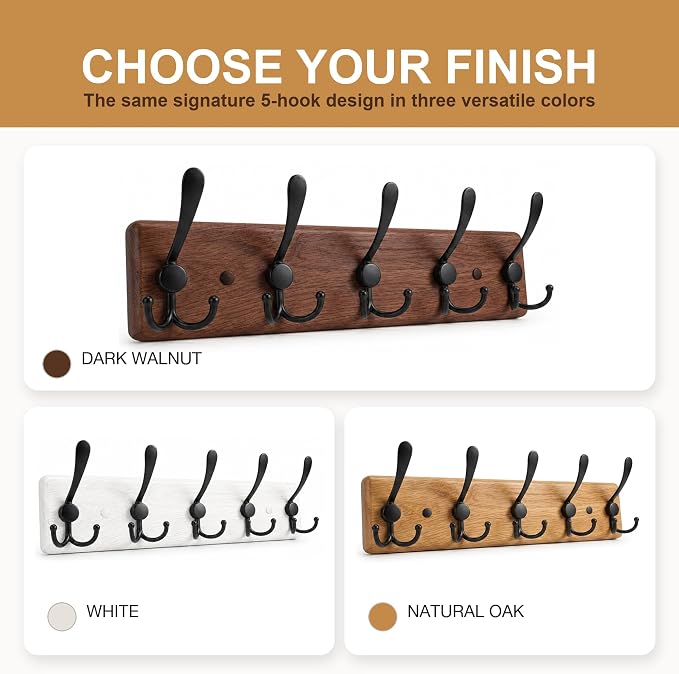 Solid Oak Wooden Coat Rack Wall Mount - Image 7