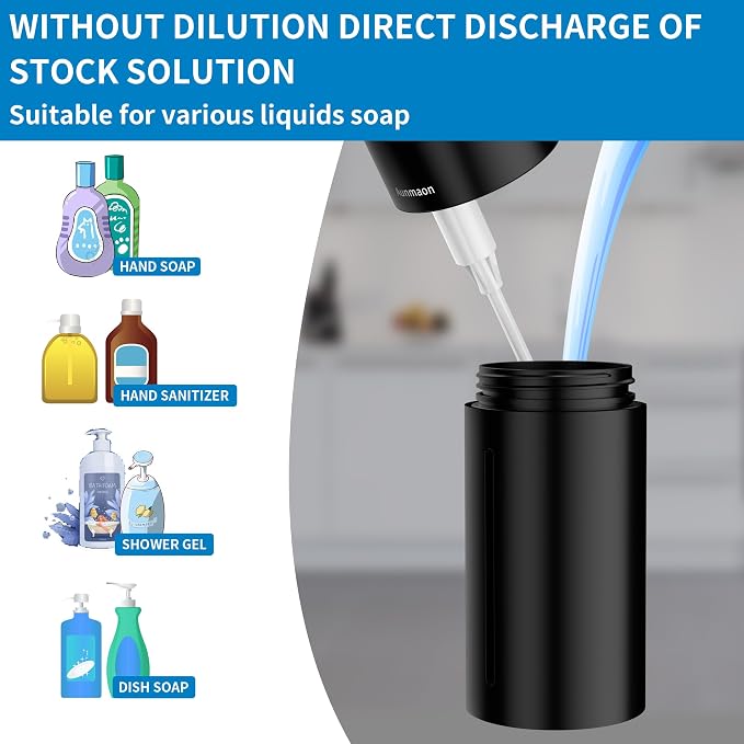 Automatic Soap Dispenser Touchless, Kitchen Bath Black | Hands-Free, 15-Level - Image 3