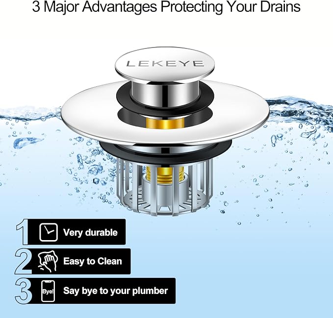 LEKEYE Tub Stopper | Shower Drain Hair Catcher | Pop-up Drain Stopper - Image 3