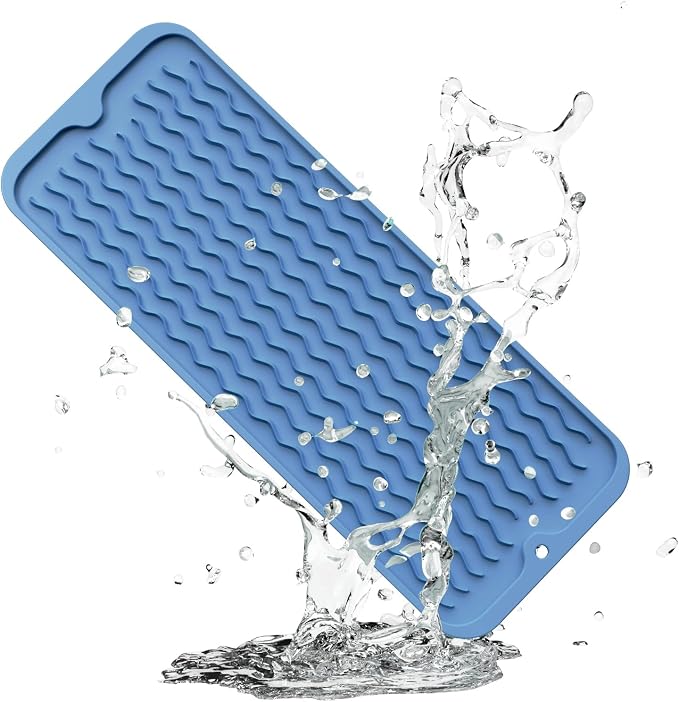 ZLR Small Dish Drying Mat for Kitchen Counter, Lichen Blue | Narrow Silicone by ZLR