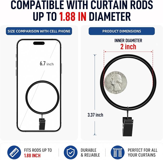 Lansian 44 Pack Curtain Rings - Image 7