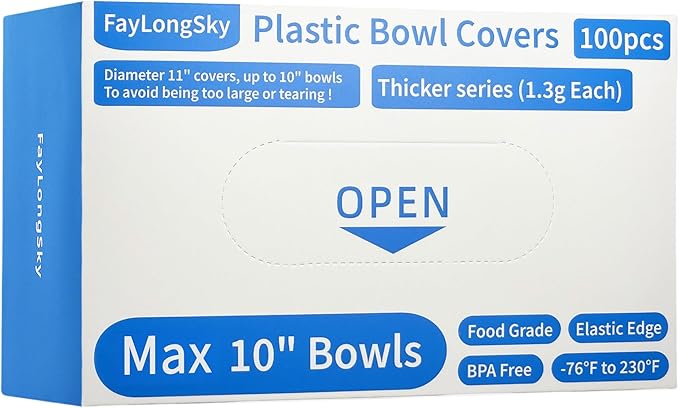 100 Boxed Bowl Covers Bread Proofing Plastic Wrap for Food Shower Caps for Sourdough Bread Baking Rising Elastic Reusable BPA Free Food Grade (Diameter 11")