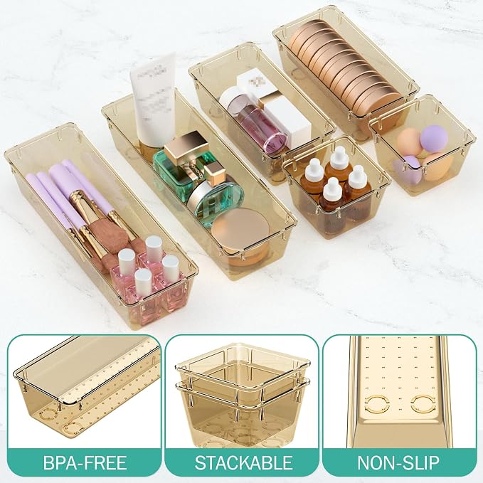 12 Pack Clear Drawer Organizer Set, Drawer Storage Trays, Storage Bins | - Image 3