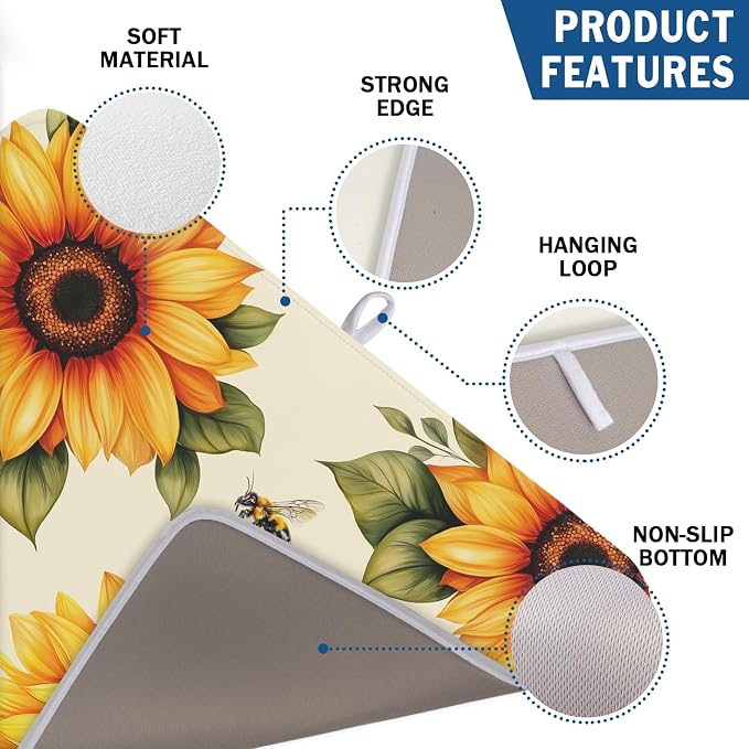 Sunflower Dish Drying Mat 18x24 Inch Absorbent Reversible Summer Drying Mat - Image 2