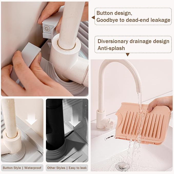 17" Silicone Faucet Handle Drip Catcher Tray, 7° Sloped Self Draining Mat - Image 5