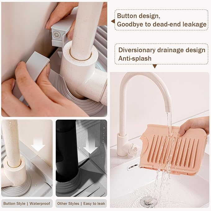 14.5" Silicone Faucet Handle Drip Catcher Tray, 7° Sloped Self Draining Mat - Image 5