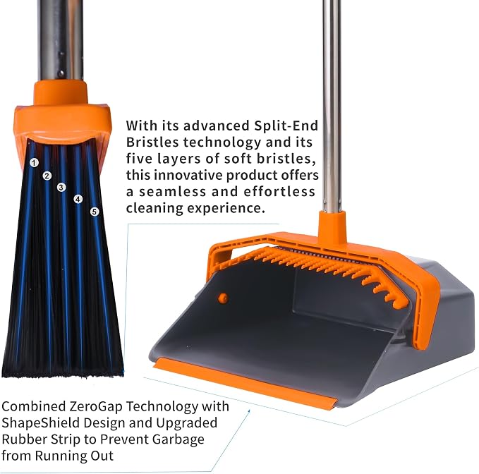 Broom and Dustpan Set for Home, ZeroGap Lip, Upright Storage Broom Combo for - Image 3