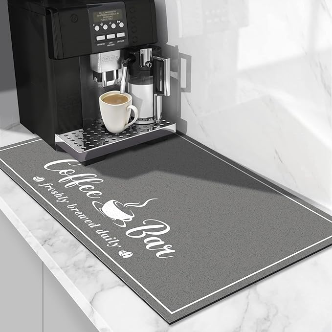 CooRug Fashion Coffee Mat, Dish Drying Mat 16" x 24" Dark Grey | Hide Stain by CooRug
