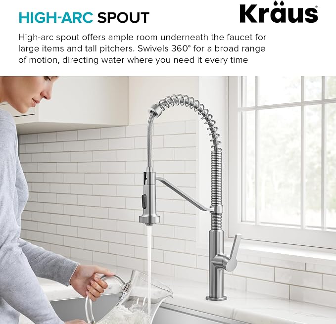 KRAUS Oletto Commercial Style 2-Function Single Handle Pull Down Kitchen Faucet - Image 9