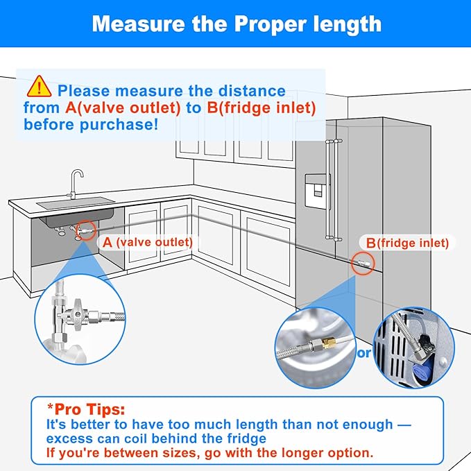 Refrigerator water line - 10 FT Premium Stainless Steel Braided Ice Maker Water Hose,Food grade PEX Inner Tube Fridge Water Line with 1/4" Fittings for Refrigerator Ice Maker