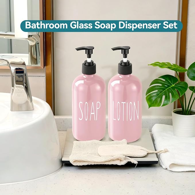 COHOSEGE Glass Soap Dispenser Set 2 Pack, 16 Oz Hand Soap Dispenser - Image 2