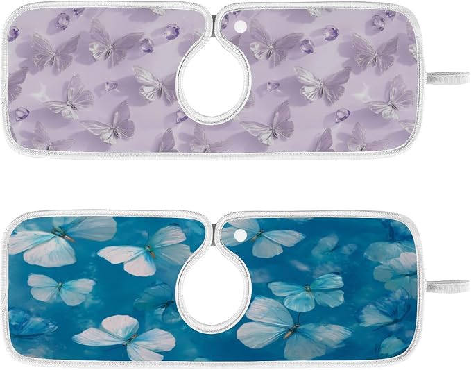 Ink Blue Butterfly Light Purple Butterfly Sink Mat by Tatenale