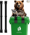 2Pcs Raccoon-Proof Trash Can Locks - Metal Double Claw Strap for 28-96 Gallons, Adjustable Anti-Rust Bungee Cord, Universal Outdoor Waste Bin Lid Lock (Black)