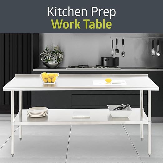 Pearington NSF Certified Stainless Steel Kitchen Prep and Work Table, Commercial Work Table for Restaurant and Home, 72" x 30", Stainless Steel