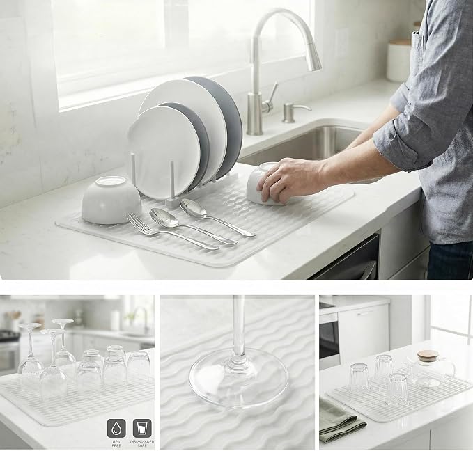 MicoYang Silicone Dish Drying Mat — Quick-Dry Ridges Counter & Sink Pad - Image 3