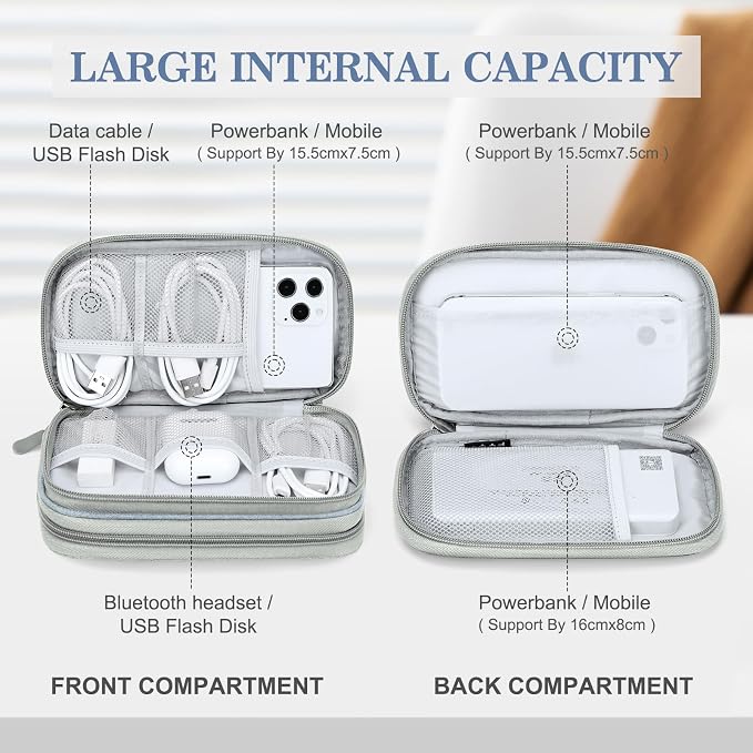 FYY Electronic Organizer, Travel Tech Pouch Bag, Cable Organizer Light Grey | - Image 3