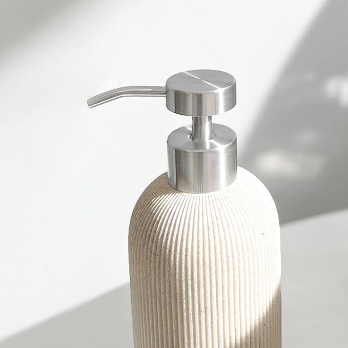 Sand Beige Soap Dispenser with Stainless Steel Pump, 11oz | Luxury Farmhouse - Image 7