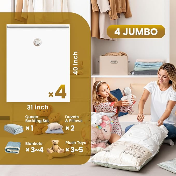 TAILI 4 Pack Vacuum Storage Bags, Jumbo Size, Cream | Vacuum Seal Bags - Image 3