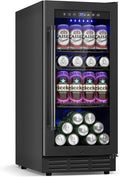 Beverage Refrigerator Cooler, 15 Inch 130 Cans Under Counter Refrigerator Beer Fridge with Glass Door, Adjustable Shelves and LED Light, Bulit-in Soda Fridge for Bedroom Office Bar