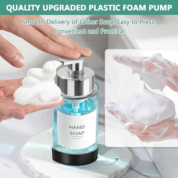 RYTOXILO Glass Soap Dispenser, 10 oz/300ml Foaming Soap Dispenser, 2 Pack - Image 4