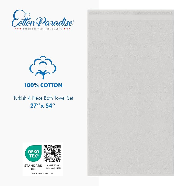 Cotton Paradise 100% Cotton Turkish Towel Set, Soft Absorbent Quick Dry - Image 4