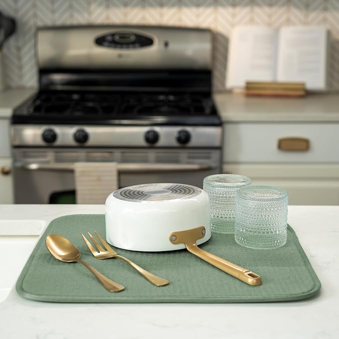 S&T INC. Dish Drying Mat, Sage Green | Absorbent Microfiber, Kitchen Counter Mat - Image 4