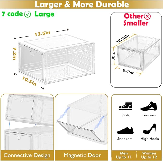 Large Thick Clear Shoe Organizer, Magnetic Door Stackable Shoe Storage Box - Image 3