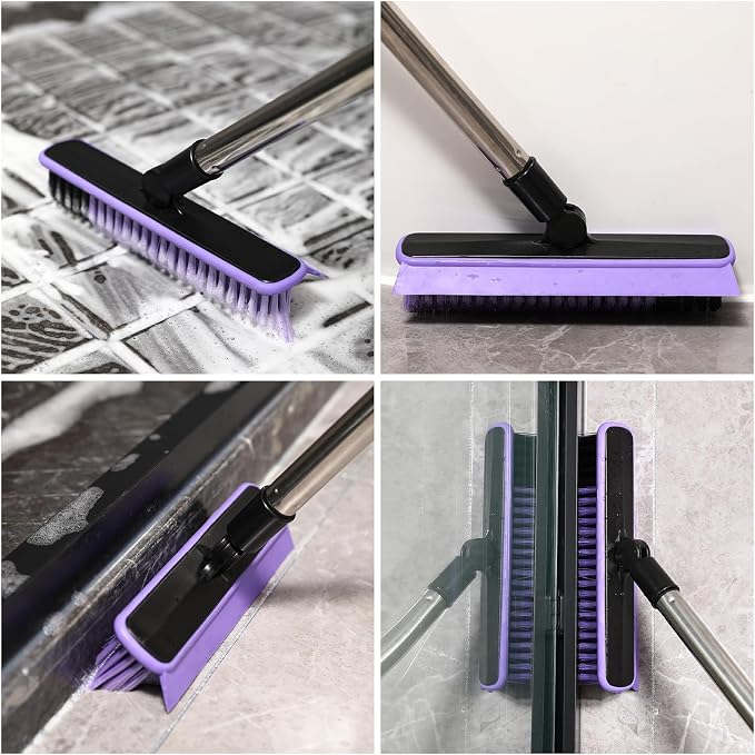 Grout Cleaner Brush with Long Handle, V-Shaped Floor Scrub Brush Swivel Grout - Image 2