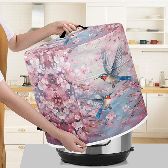 TODIYADDU Birds Cherry Blossoms Dust Cover for Electric Pressure Cooker Waterproof Air Fryer Cover Dust Cover with Storage Pocket and Handle Portable Instant Pot 6 Quart Pressure Cooker Cover Gifts