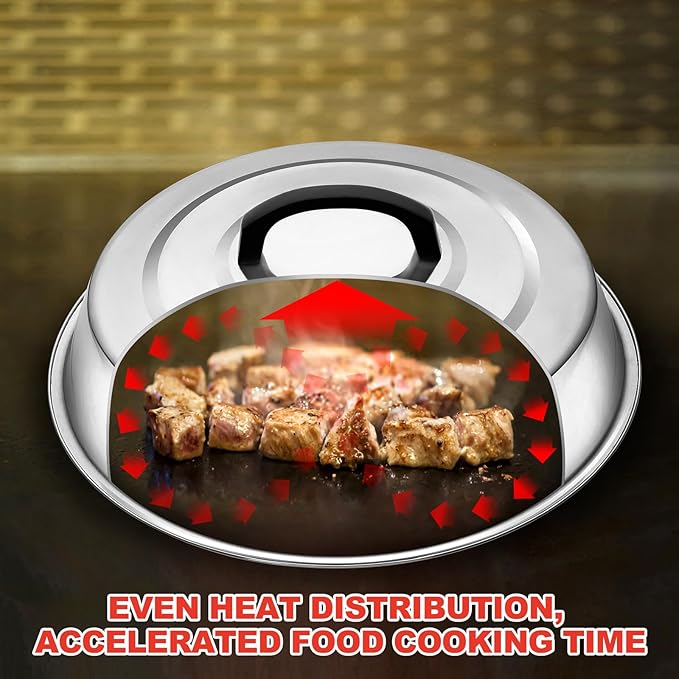 Round Basting Cover - 2 Pieces, 12.2 Inch Metal Steamer Dome Grill Accessories for Blackstone, Cheese Melting Dome for Griddle Cooking & Steaming, Good for Outdoor & Indoor