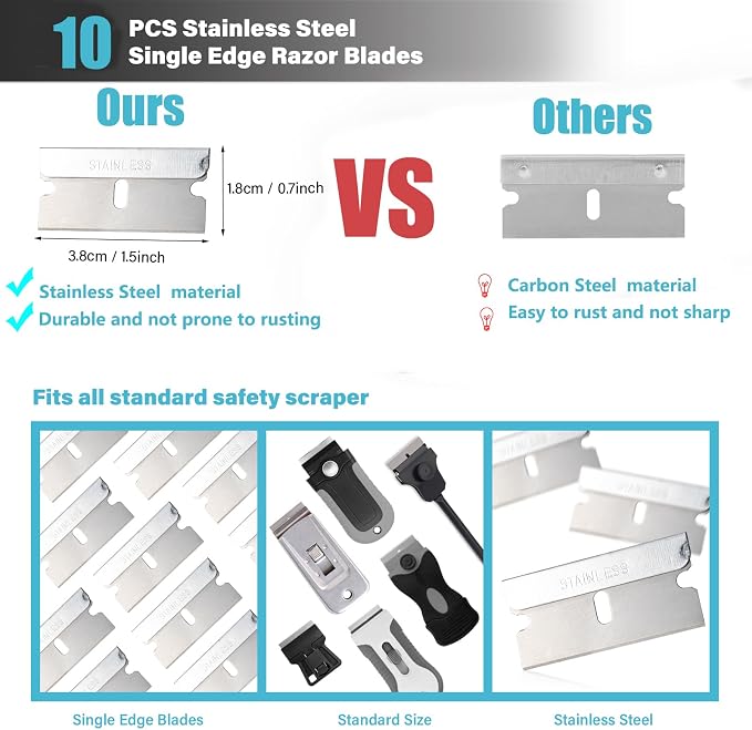 Razor Blade Scraper Tool, Glass Stovetop Paint Scraper | 10PCS Stainless Steel - Image 3