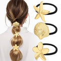 3PCS Metal Hair Tie For Women,Gold Cuffs,Metal Geometric Gold Hair Ties, Hair Accessories Stretchy and Non-Damage Ponytail Holders,Ponytail Cuff Hair Bands For Hair Styling(SET10)