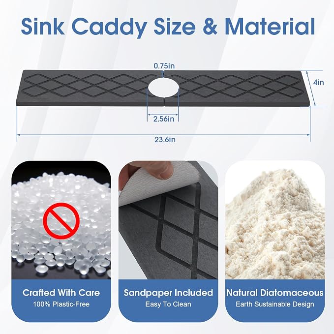 Stone Faucet Mat for Kitchen Sink, Quick-Dry Non-Slip Drying Tray, Diatomite - Image 3