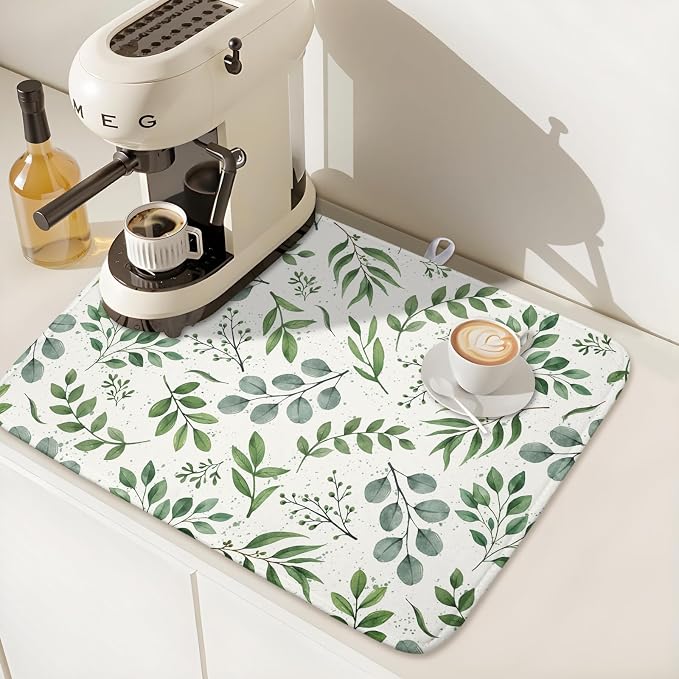Kawani Sage Green Dish Drying Mat 18x24 In Absorbent Reversible Eucalyptus - Image 7