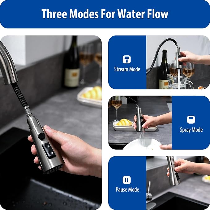 WEWE Touchless Kitchen Faucet, Brushed Nickel, Single Handle | Soap Dispenser - Image 4