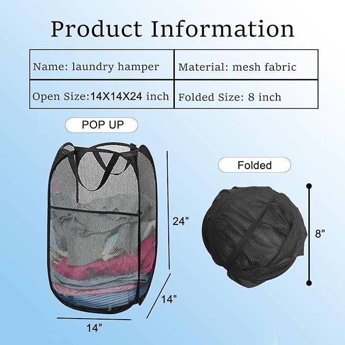 Mesh Pop Up Laundry Hamper, Collapsible Laundry Basket - Image 2