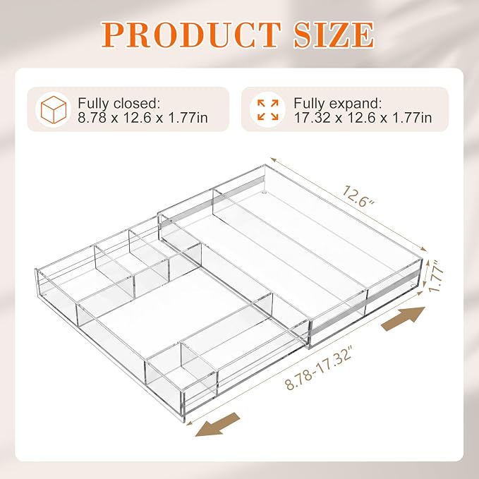 Briwooody Clear Acrylic Drawer Organizer Expandable, 11 Compartments, Small | - Image 2