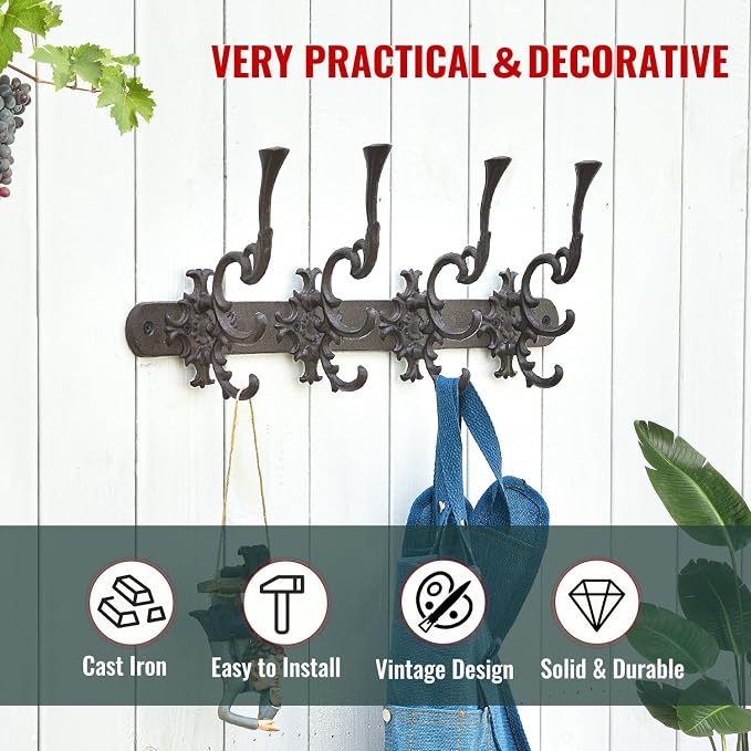Sungmor Vintage Cast Iron Wall Hook Rack - Image 7
