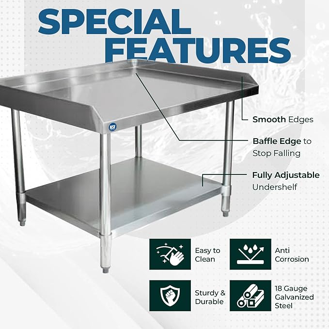 Stainless Steel Equipment Grill Stand with Adjustable Undershelf | Heavy Duty 18-Gauge Top | NSF Certified for Commercial Kitchens & Utility Spaces (30" x 48")