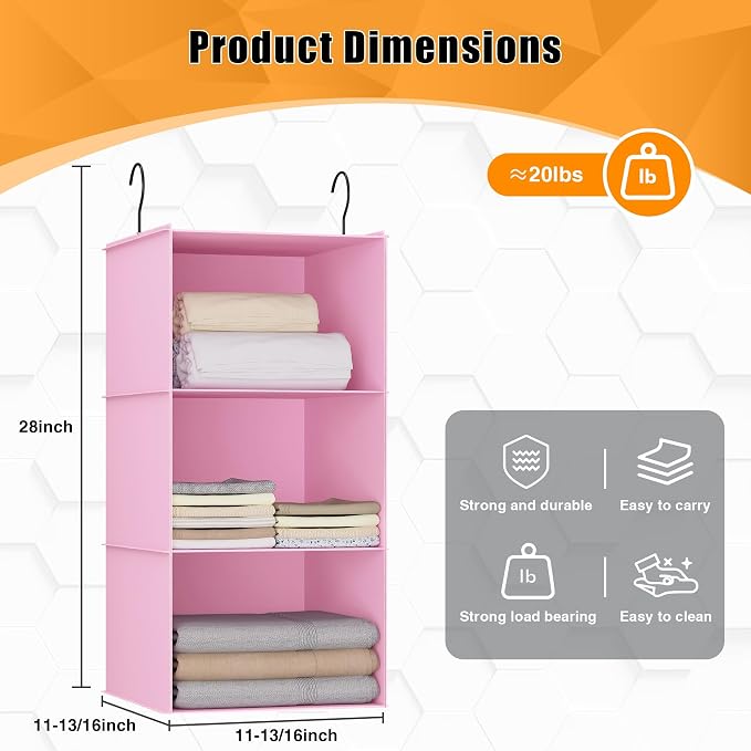Hanging Closet Organizer 3-Shelf, Oxford Fabric Wardrobe Storage, shoes & - Image 3